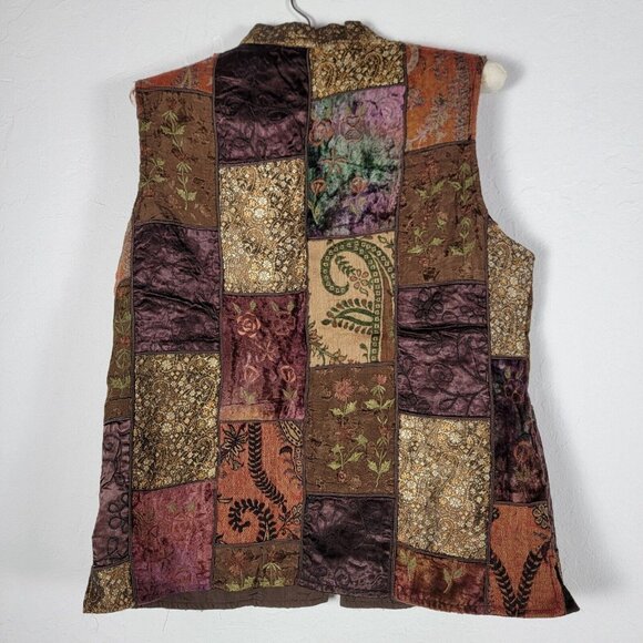 Coldwater Creek Women's Medium Brown Patchwork Oriental Sleeveless Vest Top - Picture 2 of 8